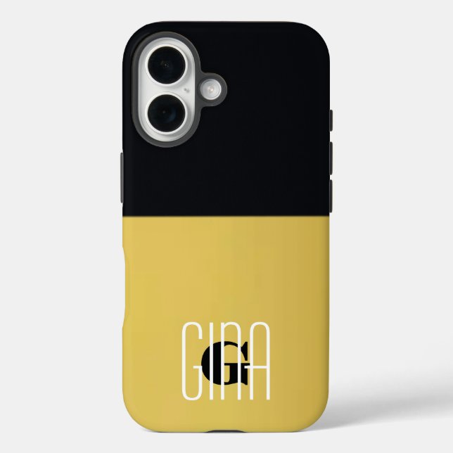 Monogram Black & Gold Girly Pretty Initial  Case-Mate iPhone Case (Back)