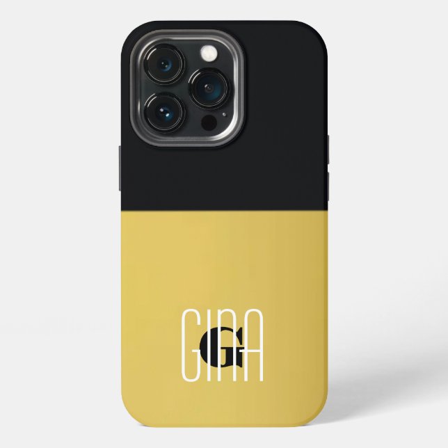Monogram Black Gold & Girly Pretty Initial  iPhone Case (Back)