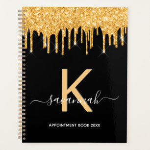 Monogram black gold glitter drips 2021 planner