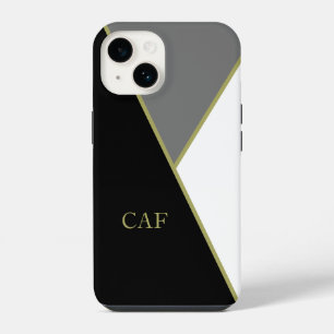 Monogram Black Gold Grey White Geometric Modern iPhone 14 Case