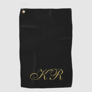 Monogram Black Gold Initial Letters Elegant Men Golf Towel