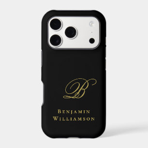 Monogram Black Gold Initial Name Minimalist Men
