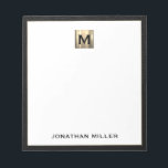 Monogram Black Gold Initial Name Notepad<br><div class="desc">Elevate your stationery game with this monogrammed notepad featuring classic block typography and a black leather print frame with a brushed gold medallion monogram. The notepad includes space for your name or custom text, making it perfect for personal or professional use. Use it to jot down notes, ideas, and reminders...</div>