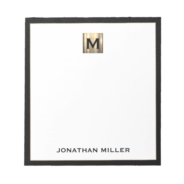 Monogram Black Gold Initial Name Notepad (Front)