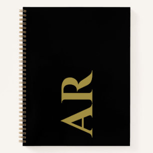 Monogram Black Gold Initials Minimalist Chic Men Notebook