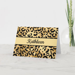 Monogram Black Gold Leopard Print Cheetah Greeting Card