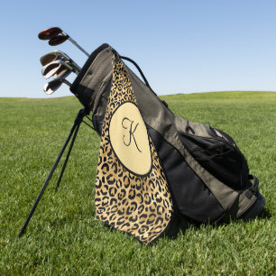 Monogram Black Gold Leopard Print Cheetah Print Golf Towel