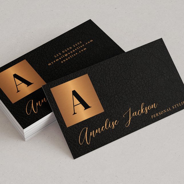 Monogram black gold luxury elegant  business card (Creator Uploaded)