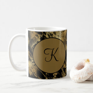 Monogram Black Gold Marble Agate Trendy Modern  Coffee Mug