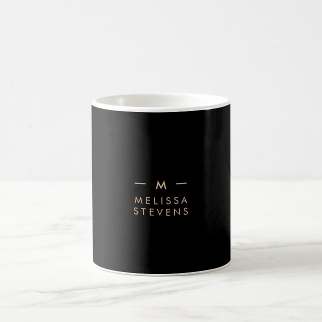 Monogram Black Gold | Modern Chic Elegant Coffee Mug (Center)