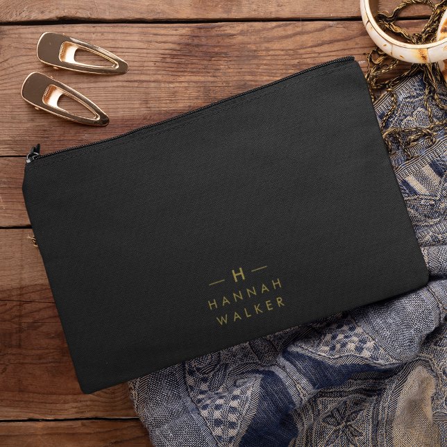 Monogram Black Gold | Modern Minimalist Elegant Accessory Pouch (Creator Uploaded)