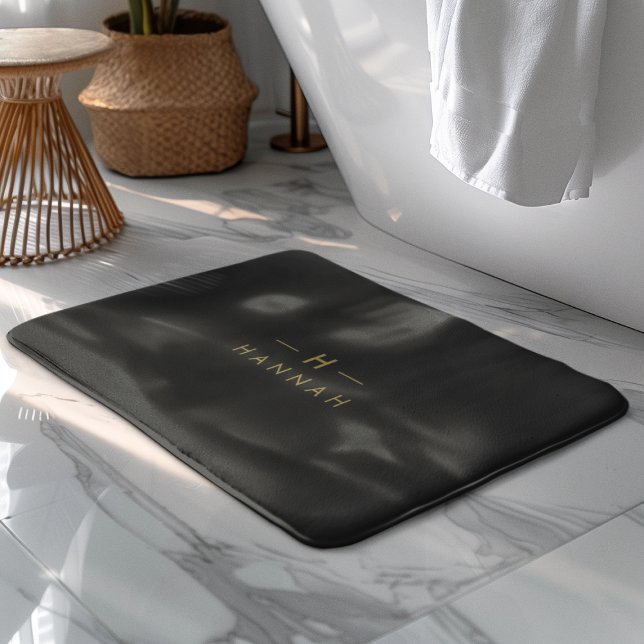 Monogram Black Gold | Modern Minimalist Elegant Bath Mat (Creator Uploaded)
