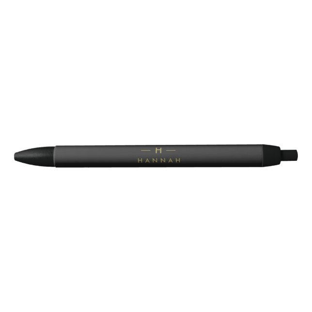 Monogram Black Gold | Modern Minimalist Elegant Black Ink Pen (Front)