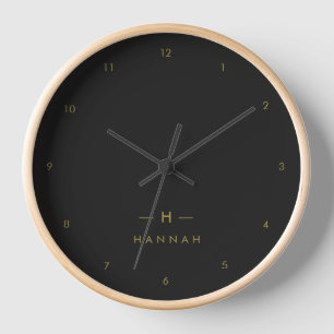 Monogram Black Gold   Modern Minimalist Elegant Clock