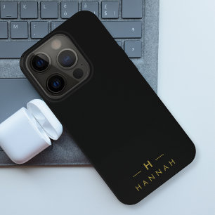 Monogram Black Gold Modern Minimalist Elegant iPhone 15 Pro Case