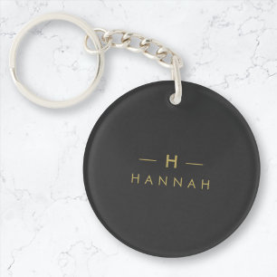 Monogram Black Gold   Modern Minimalist Elegant Key Ring