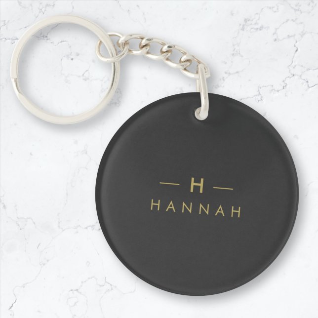 Monogram Black Gold | Modern Minimalist Elegant Key Ring (Creator Uploaded)
