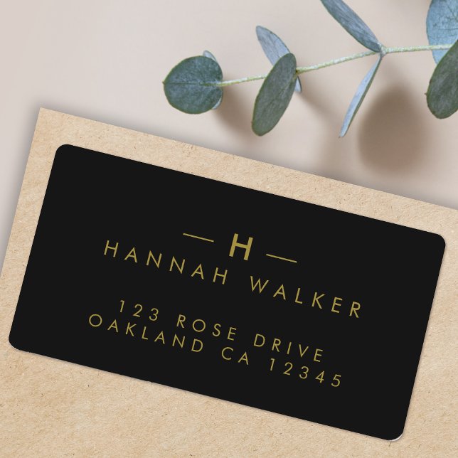 Monogram Black Gold | Modern Minimalist Elegant Label (A stylish versatile address label perfect for weddings, everyday stationery, or business mailing)