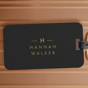 Monogram Black Gold   Modern Minimalist Elegant Luggage Tag