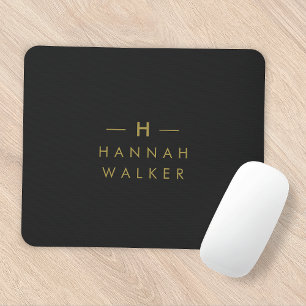 Monogram Black Gold Modern Minimalist Elegant Mouse Pad