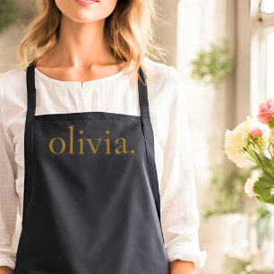 Monogram Black Gold Modern Minimalist Elegant Name Apron