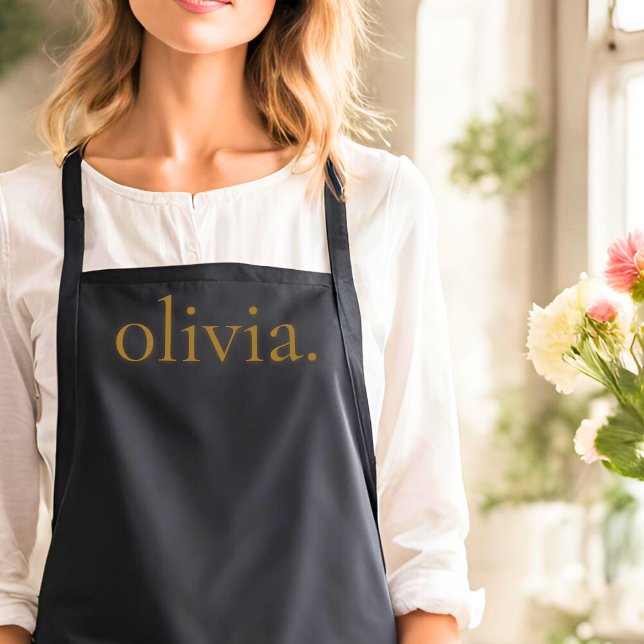Monogram Black Gold Modern Minimalist Elegant Name Apron (Creator Uploaded)