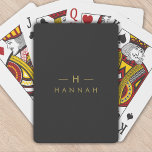 Monogram Black Gold | Modern Minimalist Elegant Playing Cards<br><div class="desc">A simple stylish custom monogram design in a gold modern minimalist typography on an off black background. The monogram initials and name can easily be personalised along with the feature line to make a design as unique as you are! The perfect bespoke gift or accessory for any occasion.</div>