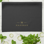 Monogram Black Gold | Modern Minimalist Elegant Tea Towel<br><div class="desc">A simple stylish custom monogram design in a gold modern minimalist typography on an off black background. The monogram initials and name can easily be personalised along with the feature line to make a design as unique as you are! The perfect bespoke gift or accessory for any occasion.</div>