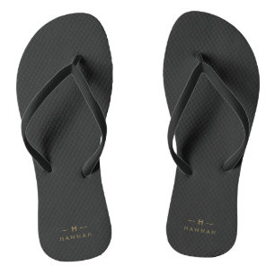 Monogram Black Gold   Modern Minimalist Elegant Thongs