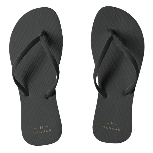 Monogram Black Gold | Modern Minimalist Elegant Thongs (Footbed)