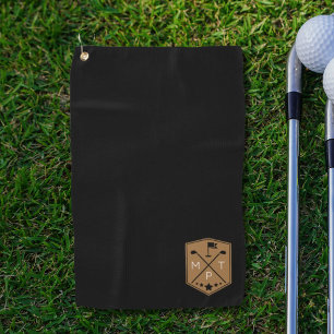 Monogram Black Gold Name Personalised Golf Towel