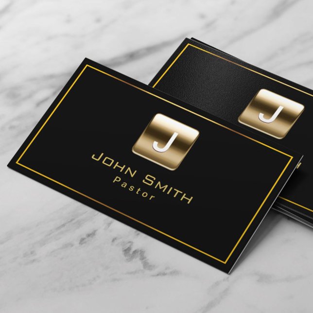 Monogram Black & Gold Pastor Business Card (Creator Uploaded)