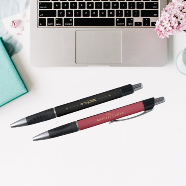Monogram Black Gold Red | Modern Minimalist Office (Modern red and black color mix pen)