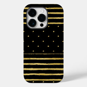 Monogram Black Gold Striped Case-Mate iPhone 14 Pro Case