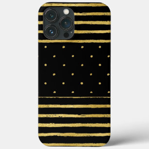 Monogram Black Gold Striped Dots iPhone 13 Pro Max Case
