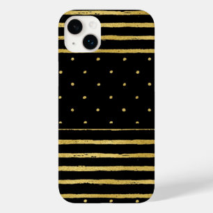 Monogram Black Gold Striped Dots -Mate iPhone 14 Case-Mate iPhone 14 Plus Case