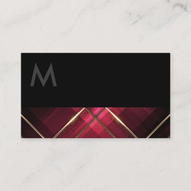 Monogram Black | Gold Trim Lines | Red Stripes Business Card (Front)