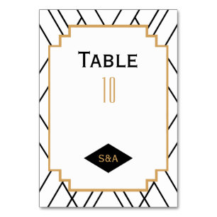 Monogram Black, Gold, White Art Deco Wedding Table Number
