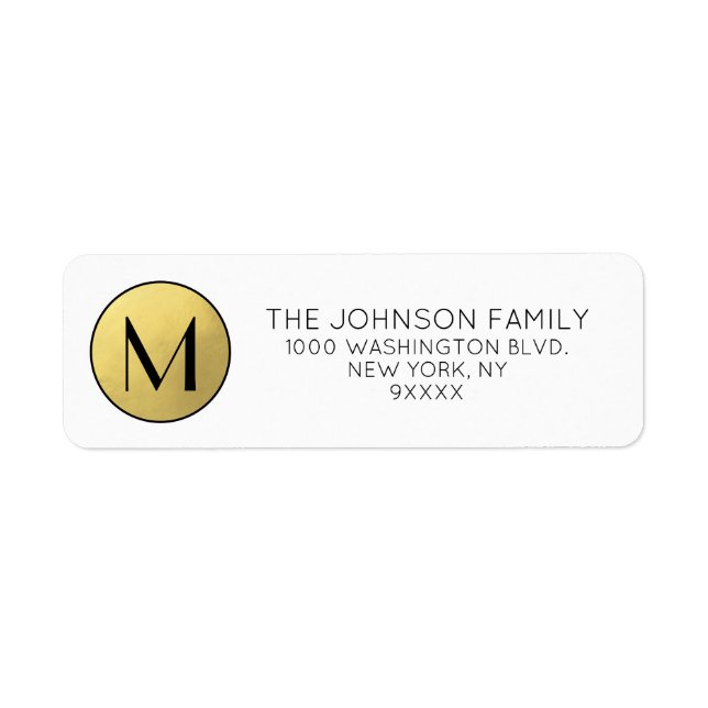 Monogram Black Gold White Business Elegant Return Address Label (Front)