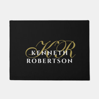 Monogram Black Gold White Minimalist Elegant Men  Doormat