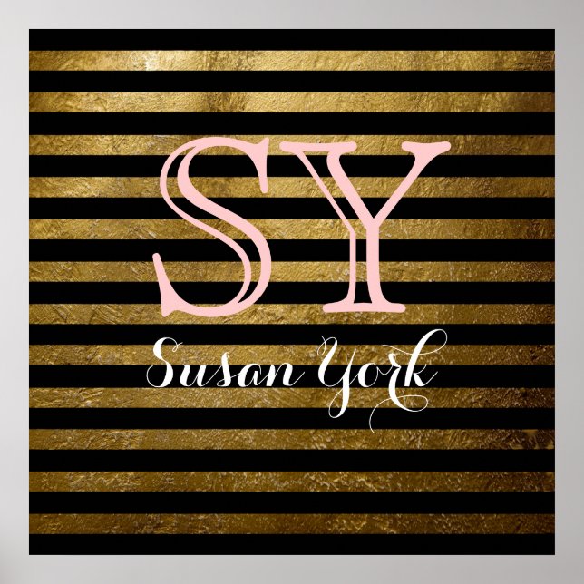 monogram black golden stripes chic style poster (Front)