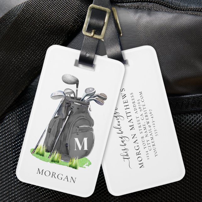 Monogram Black Golf Luggage Tag (Monogram Black Golf Bag Luggage Tag)