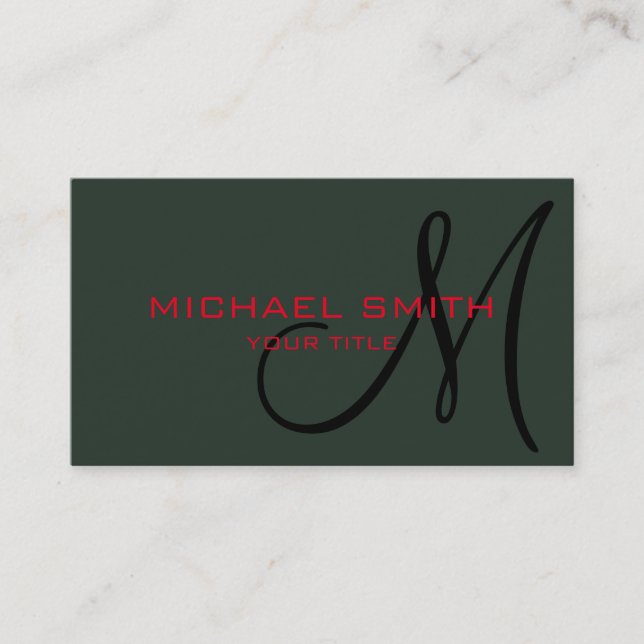 Monogram Black green colour background Business Card (Front)