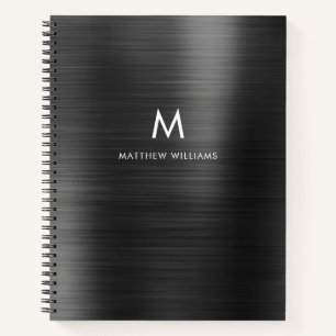 Monogram Black Grey Faux Metal Steel Styled Custom Notebook