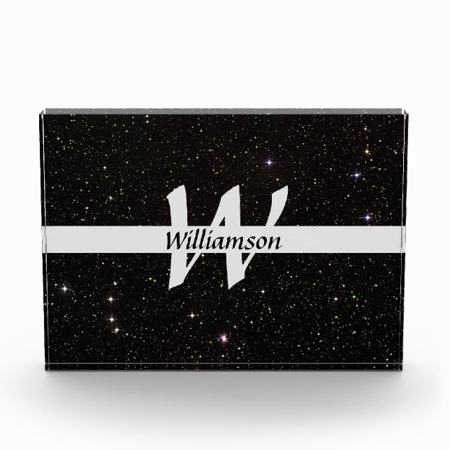 Monogram Black & Grey Name Initials Office Gift Ph Photo Block (Front)