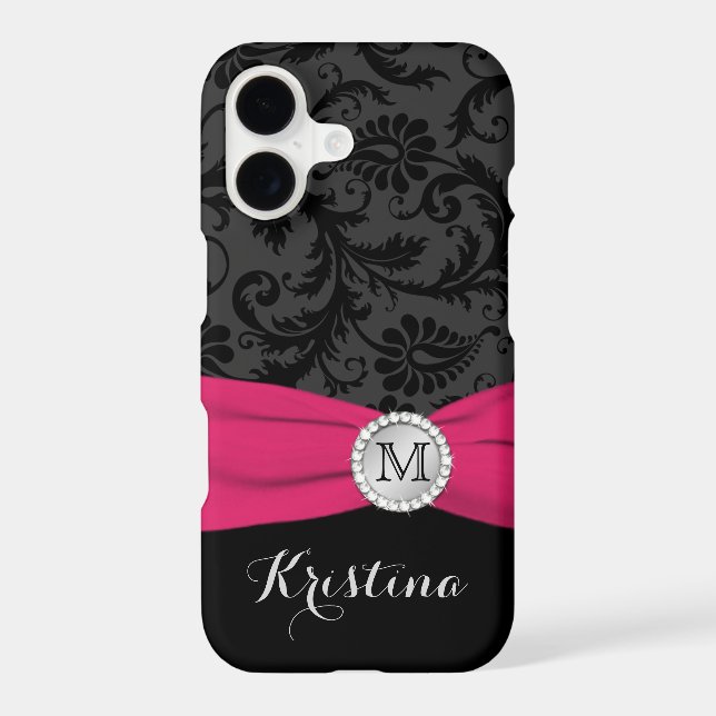Monogram Black, Grey, Pink Damask iPhone 7 Case (Back)