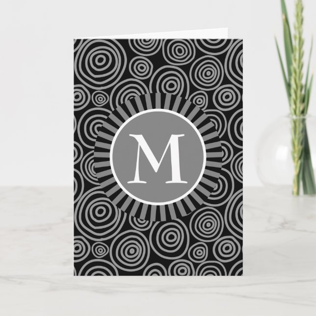 Monogram Black Grey Spirals - Mens Personalised Card (Front)