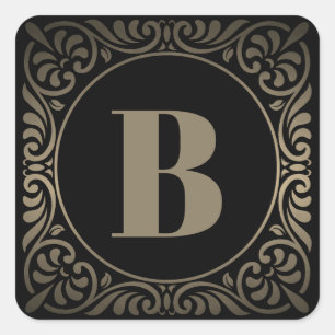 Monogram Black Grey Square Sticker