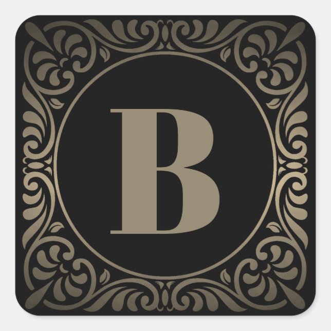 Monogram Black Grey Square Sticker (Front)