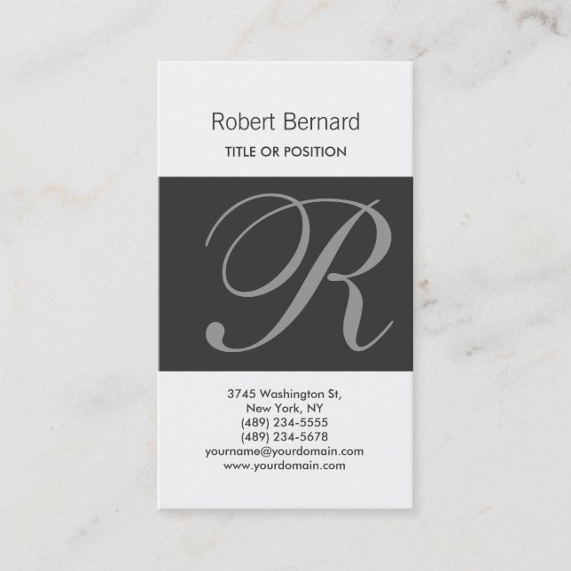 Monogram Black Grey White Modern Business Card (Front)